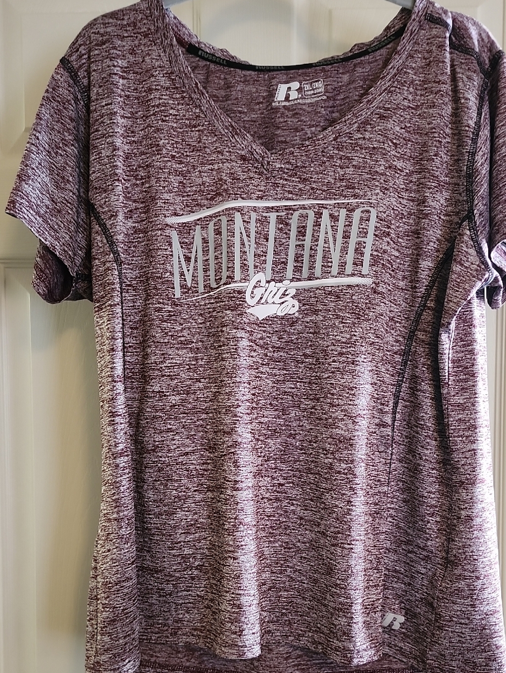 Russell Athletic maroon heathered V-neck Montana Tee